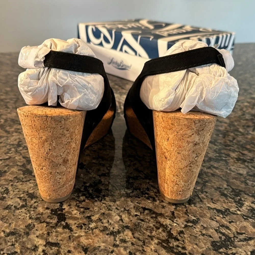 Lucky brand Minari black and cork wedge NIB 9.5